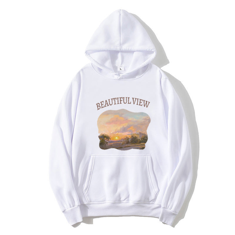 Kvinnors hooded sweatshirt med konstnärlig landskapsdesign Mirla-Eva Jonsson