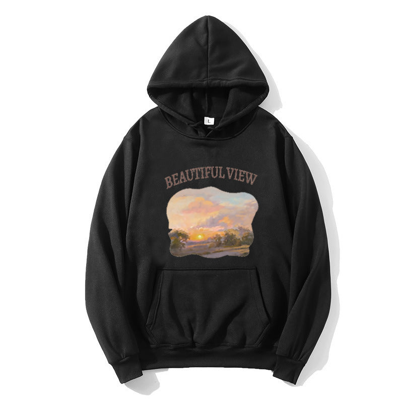 Kvinnors hooded sweatshirt med konstnärlig landskapsdesign Mirla-Eva Jonsson