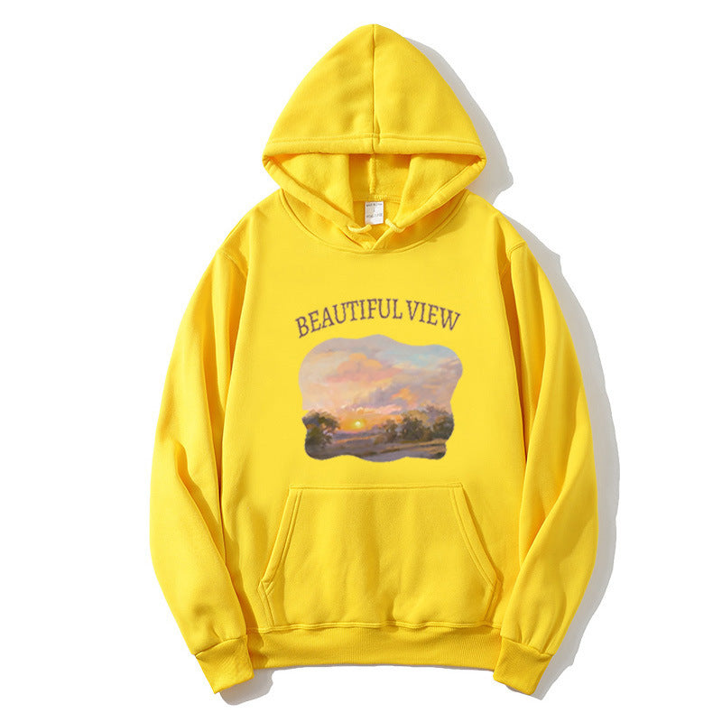 Kvinnors hooded sweatshirt med konstnärlig landskapsdesign Mirla-Eva Jonsson