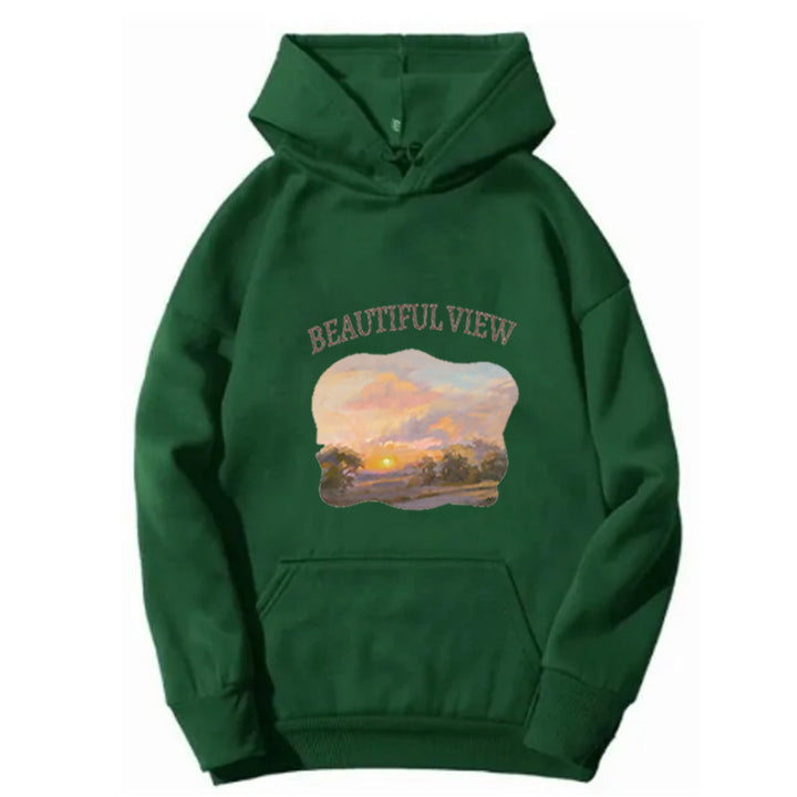 Kvinnors hooded sweatshirt med konstnärlig landskapsdesign Mirla-Eva Jonsson