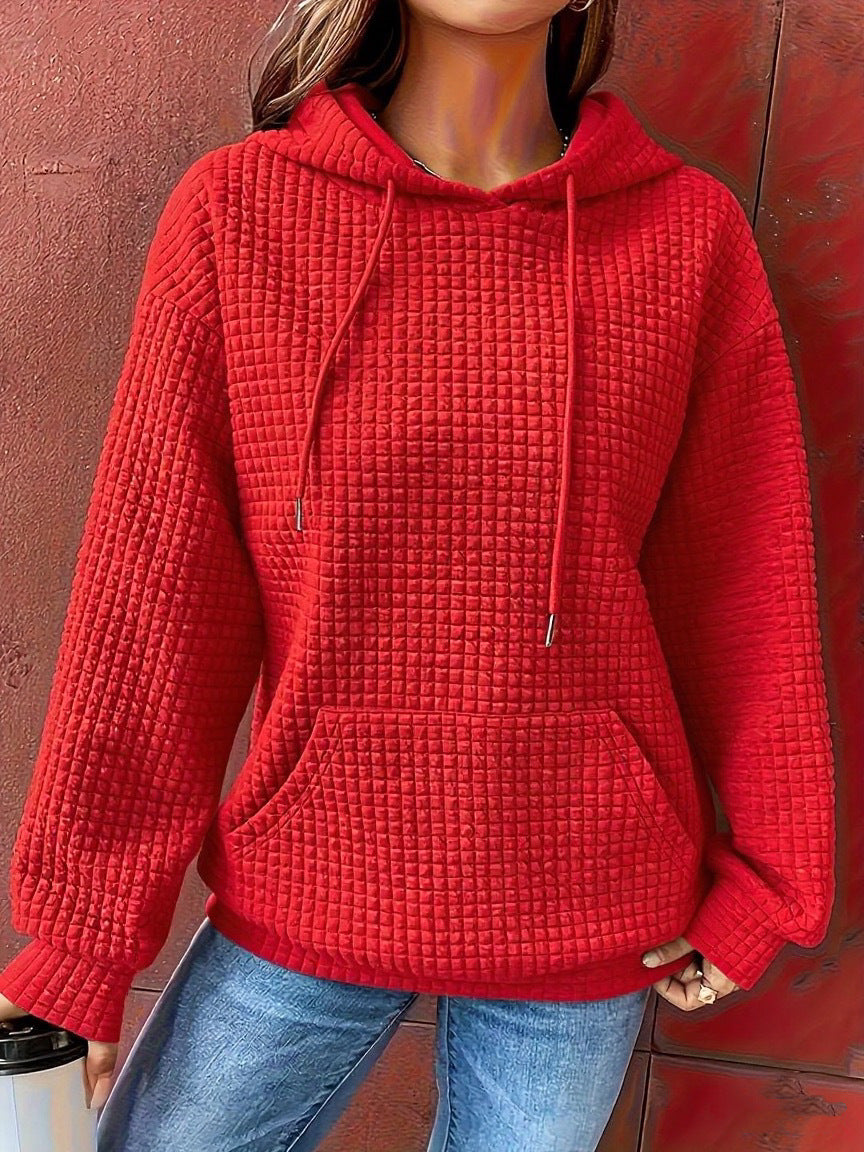 Kvinnors hoodie i strukturerat våffelmönster med sidofickor Mirla-Eva Jonsson