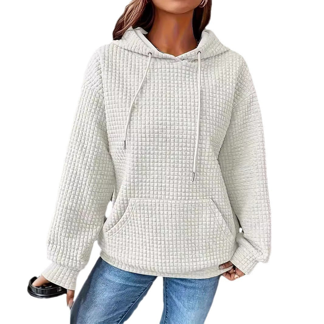 Kvinnors hoodie i strukturerat våffelmönster med sidofickor Mirla-Eva Jonsson