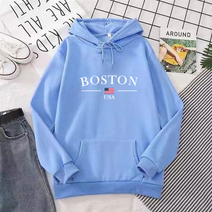 Kvinnors hoodie med Bostontryck Mirla-Eva Jonsson