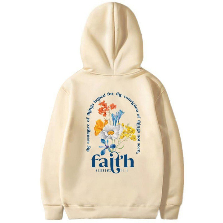 Kvinnors hoodie med blommig lettering och inspirerande design Mirla-Eva Jonsson