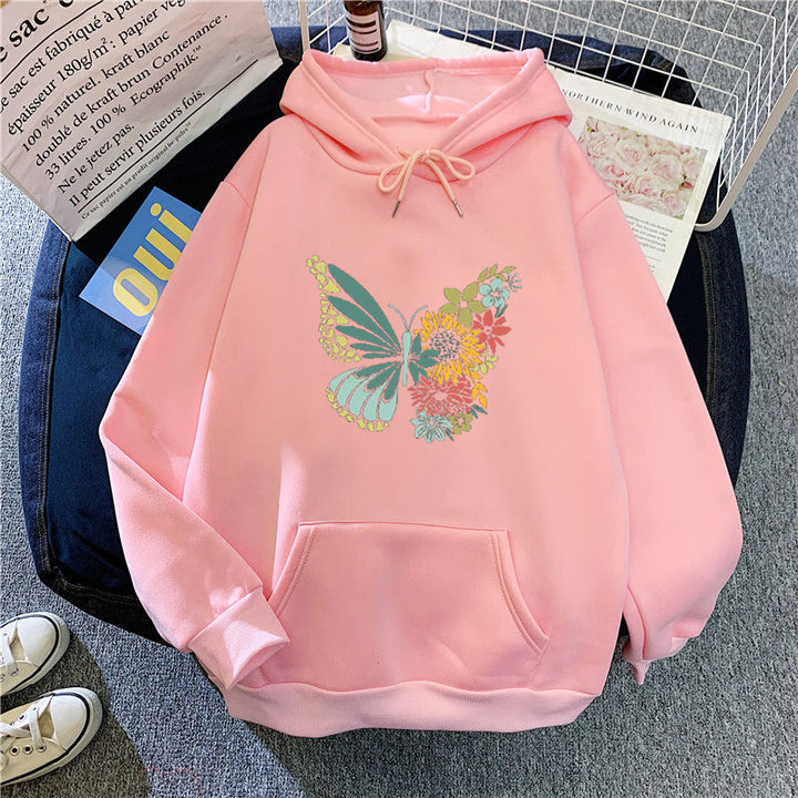 Kvinnors hoodie med blommigt fjärilsdesign Mirla-Eva Jonsson