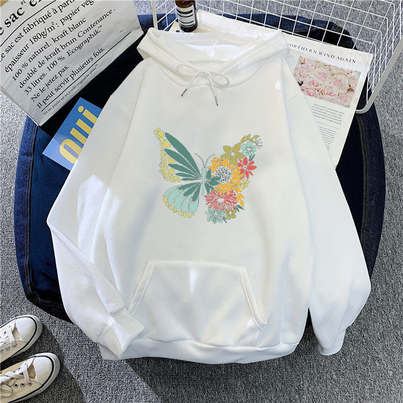 Kvinnors hoodie med blommigt fjärilsdesign Mirla-Eva Jonsson