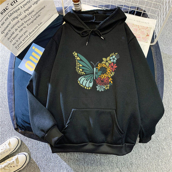 Kvinnors hoodie med blommigt fjärilsdesign Mirla-Eva Jonsson