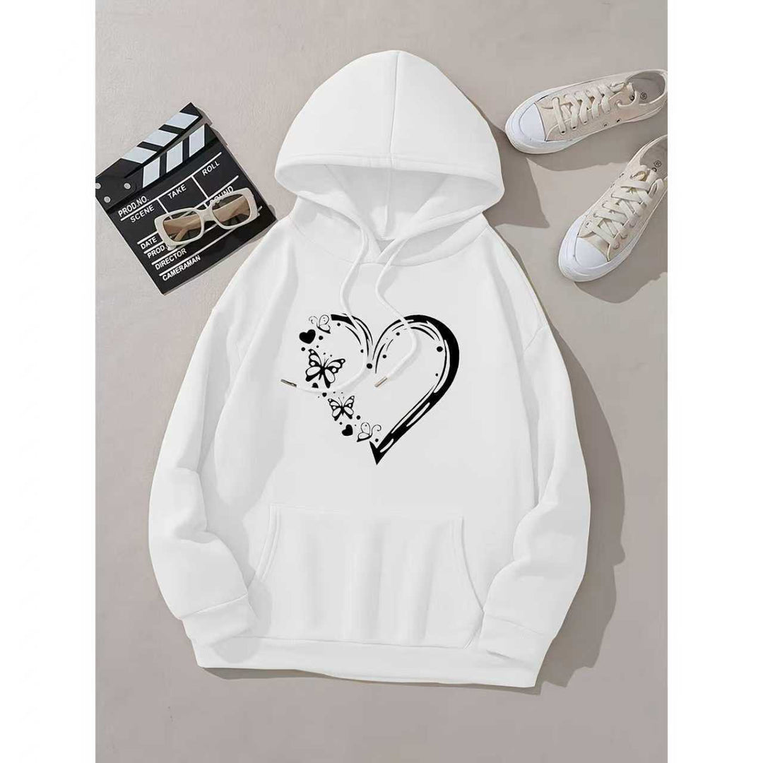 Kvinnors hoodie med blommigt hjärta och fjärilsdesign Mirla-Eva Jonsson