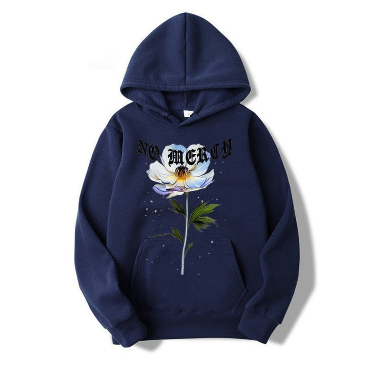 Kvinnors hoodie med blommigt tryck och framträdande text Mirla-Eva Jonsson