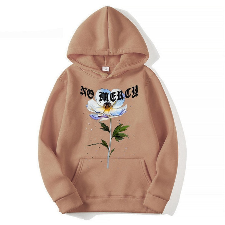 Kvinnors hoodie med blommigt tryck och framträdande text Mirla-Eva Jonsson