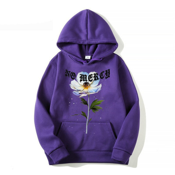 Kvinnors hoodie med blommigt tryck och framträdande text Mirla-Eva Jonsson
