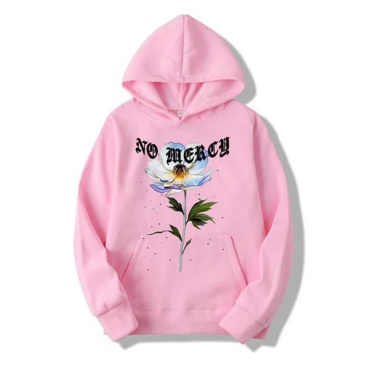 Kvinnors hoodie med blommigt tryck och framträdande text Mirla-Eva Jonsson
