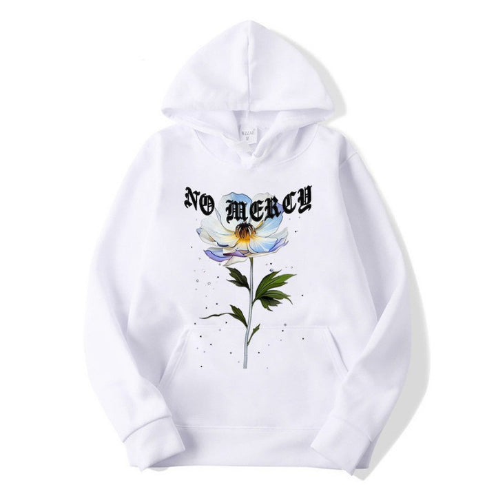 Kvinnors hoodie med blommigt tryck och framträdande text Mirla-Eva Jonsson