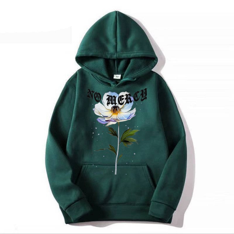 Kvinnors hoodie med blommigt tryck och framträdande text Mirla-Eva Jonsson