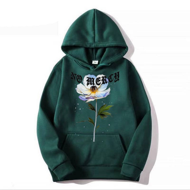 Kvinnors hoodie med blommigt tryck och framträdande text Mirla-Eva Jonsson