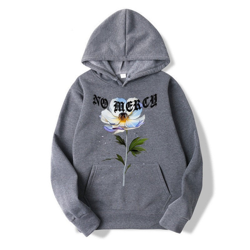Kvinnors hoodie med blommigt tryck och framträdande text Mirla-Eva Jonsson