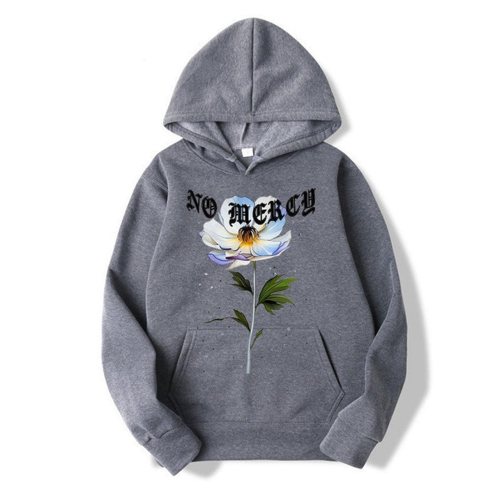 Kvinnors hoodie med blommigt tryck och framträdande text Mirla-Eva Jonsson