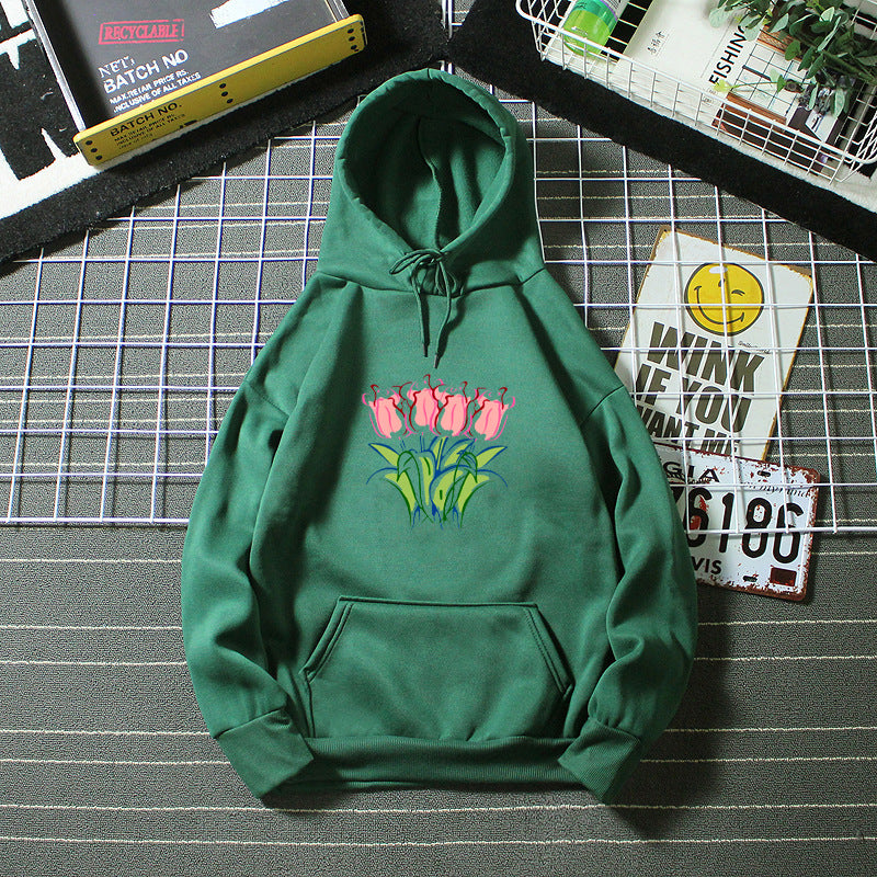 Kvinnors hoodie med blomster tulpanmotiv Mirla-Eva Jonsson