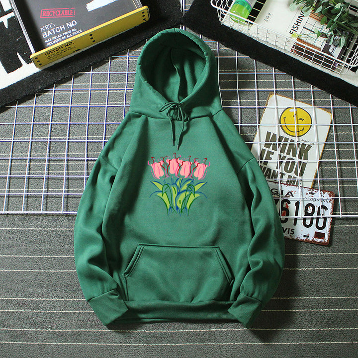 Kvinnors hoodie med blomster tulpanmotiv Mirla-Eva Jonsson