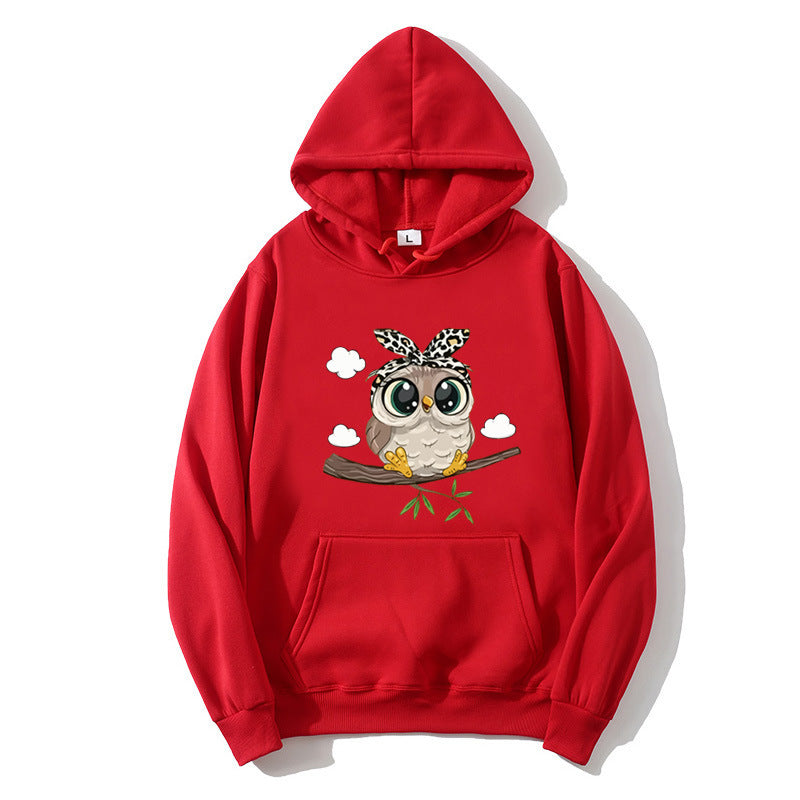 Kvinnors hoodie med charmig uggla motiv Mirla-Eva Jonsson