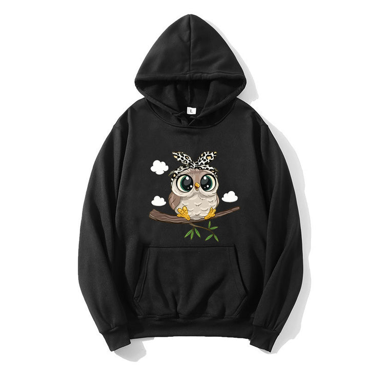Kvinnors hoodie med charmig uggla motiv Mirla-Eva Jonsson