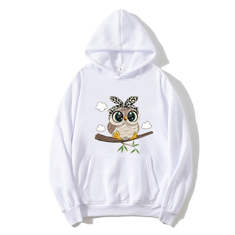 Kvinnors hoodie med charmig uggla motiv Mirla-Eva Jonsson