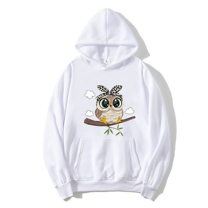 Kvinnors hoodie med charmig uggla motiv Mirla-Eva Jonsson