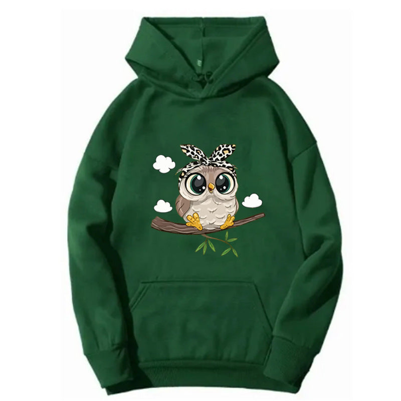 Kvinnors hoodie med charmig uggla motiv Mirla-Eva Jonsson
