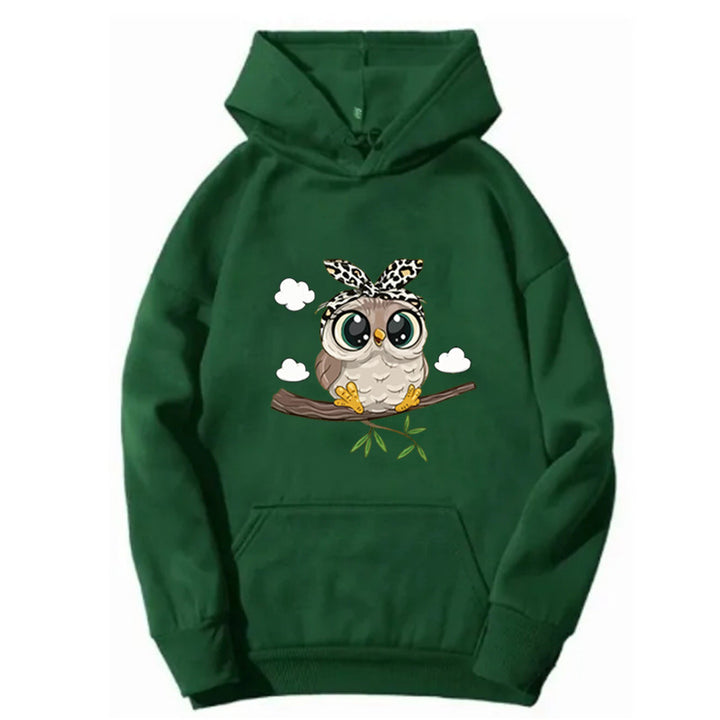 Kvinnors hoodie med charmig uggla motiv Mirla-Eva Jonsson