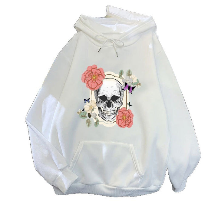 Kvinnors hoodie med detaljerad skalledesign och blommönster Mirla-Eva Jonsson