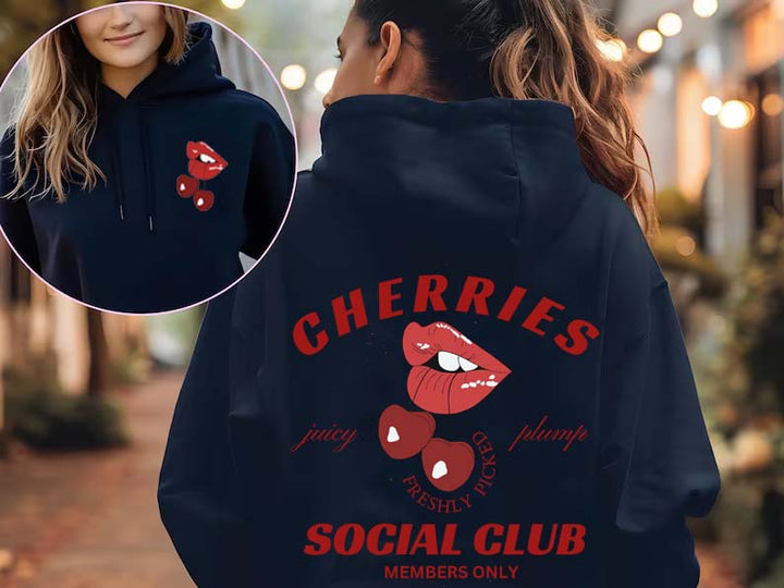 Kvinnors hoodie med exklusiv körsbärsdesign Mirla-Eva Jonsson