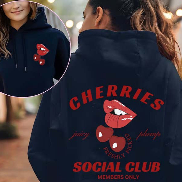 Kvinnors hoodie med exklusiv körsbärsdesign Mirla-Eva Jonsson