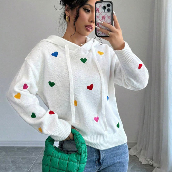 Kvinnors hoodie med färgglad hjärtdesign och huva Mirla-Eva Jonsson