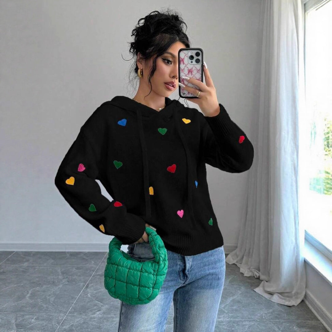 Kvinnors hoodie med färgglad hjärtdesign och huva Mirla-Eva Jonsson