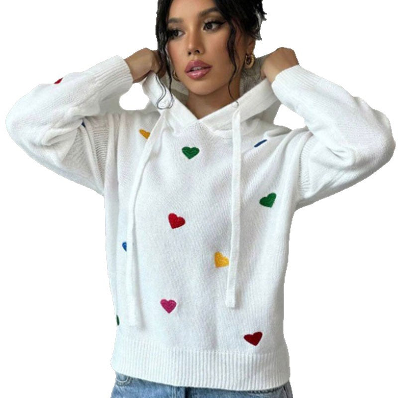 Kvinnors hoodie med färgglad hjärtdesign och huva Mirla-Eva Jonsson