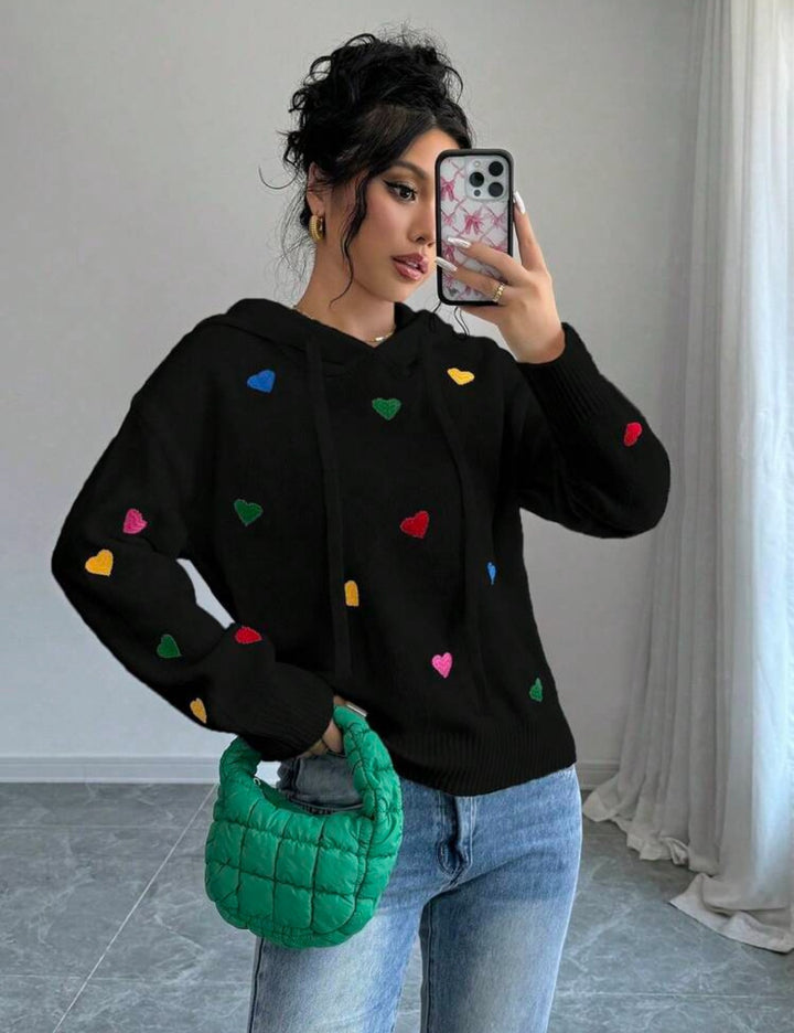 Kvinnors hoodie med färgglad hjärtdesign och huva Mirla-Eva Jonsson