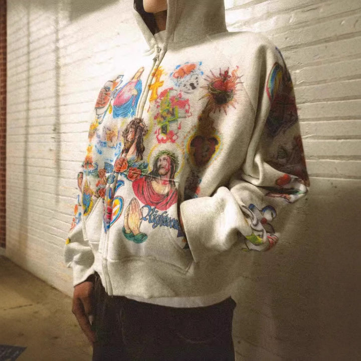 Kvinnors hoodie med färgglada tatueringstryck Mirla-Eva Jonsson