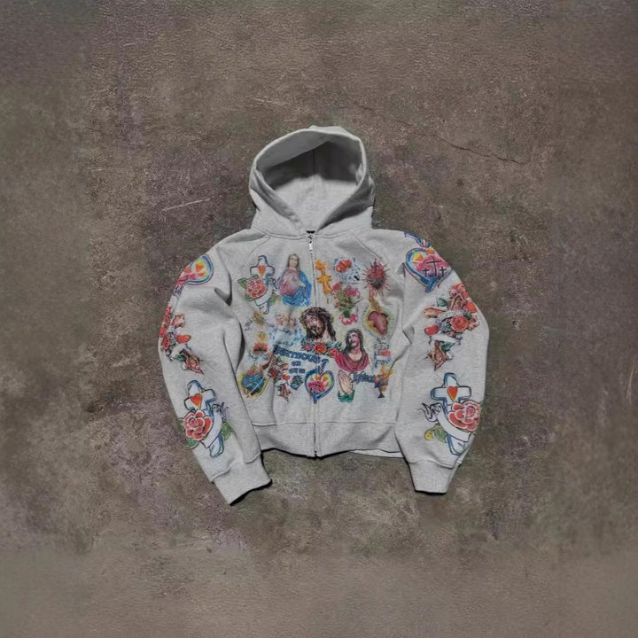Kvinnors hoodie med färgglada tatueringstryck Mirla-Eva Jonsson