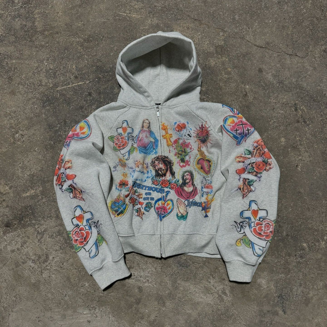 Kvinnors hoodie med färgglada tatueringstryck Mirla-Eva Jonsson