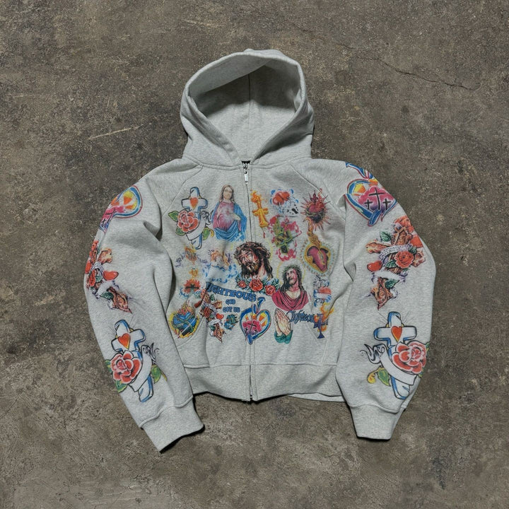 Kvinnors hoodie med färgglada tatueringstryck Mirla-Eva Jonsson
