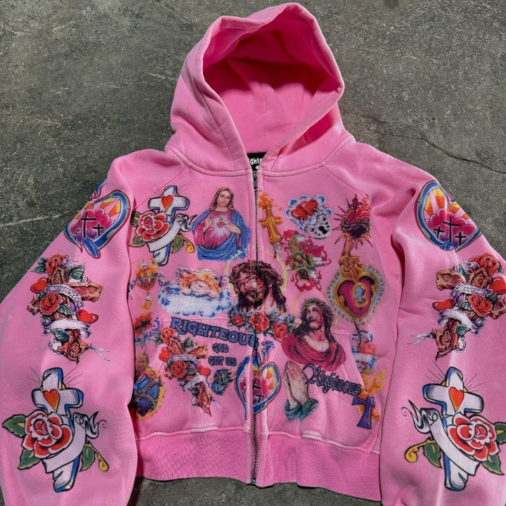 Kvinnors hoodie med färgglada tatueringstryck Mirla-Eva Jonsson