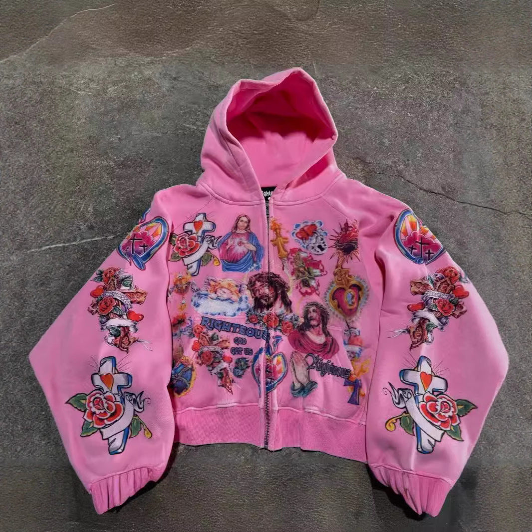 Kvinnors hoodie med färgglada tatueringstryck Mirla-Eva Jonsson