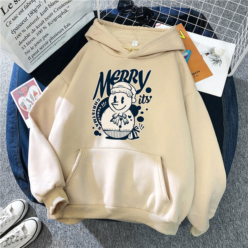 Kvinnors hoodie med glädjefyllt julmotiv Mirla-Eva Jonsson