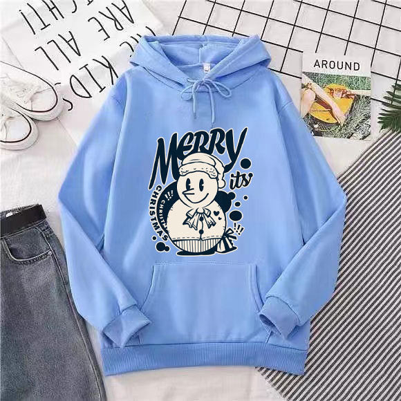 Kvinnors hoodie med glädjefyllt julmotiv Mirla-Eva Jonsson