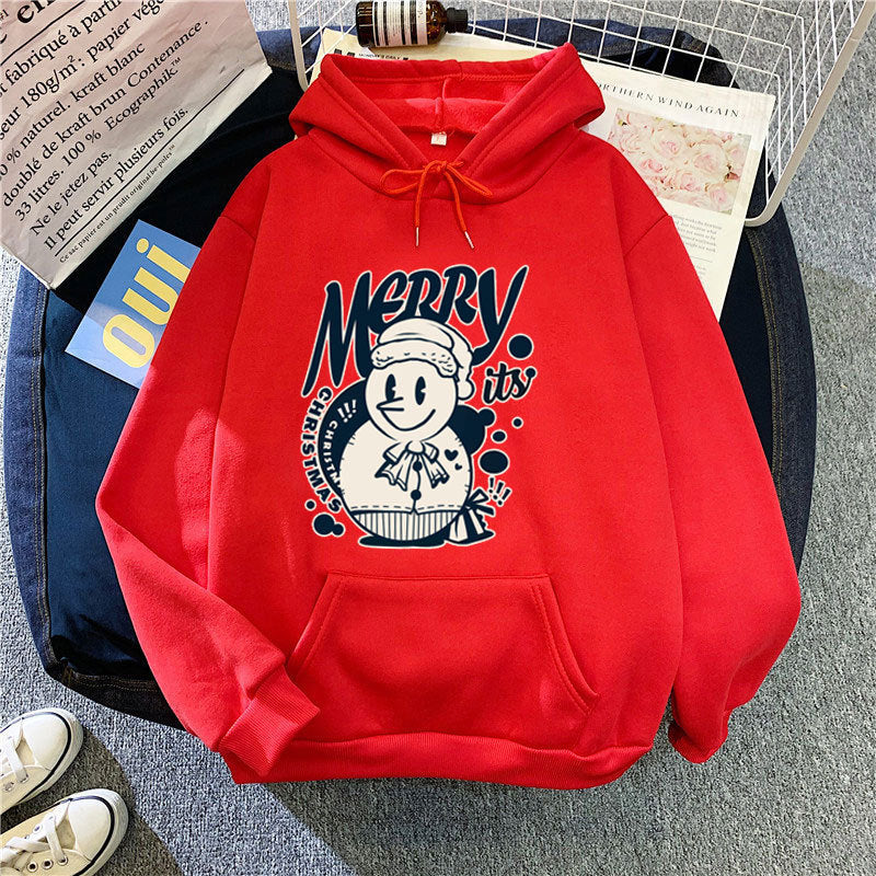 Kvinnors hoodie med glädjefyllt julmotiv Mirla-Eva Jonsson