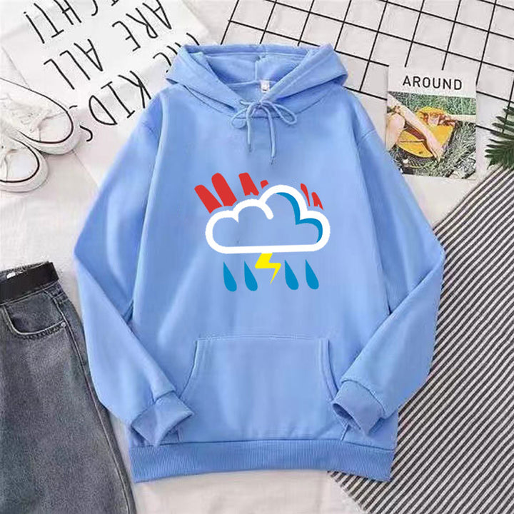 Kvinnors hoodie med glädjefyllt vädermotiv Mirla-Eva Jonsson