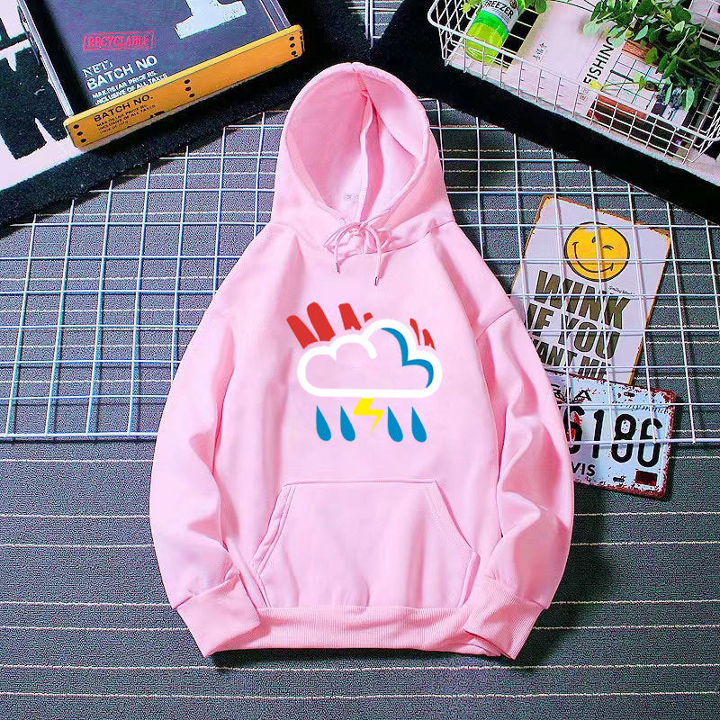 Kvinnors hoodie med glädjefyllt vädermotiv Mirla-Eva Jonsson