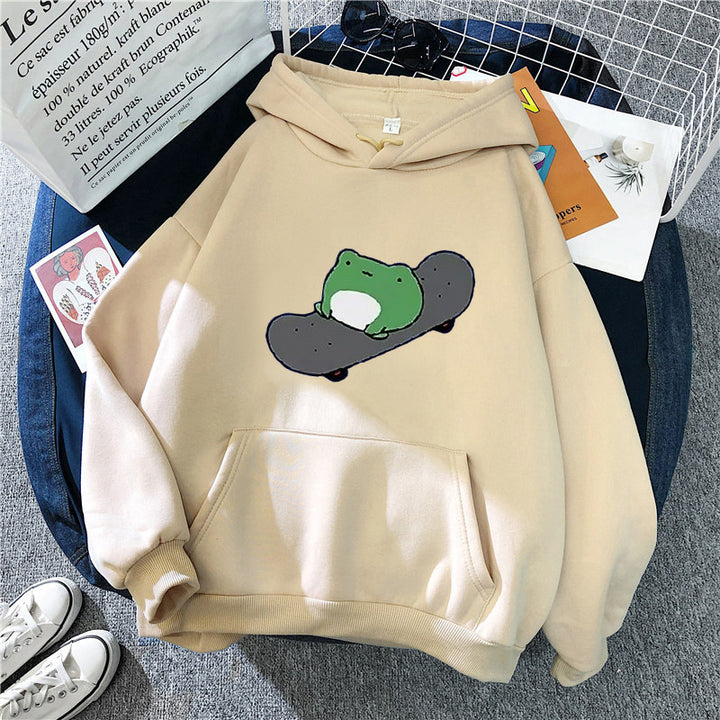 Kvinnors hoodie med humoristisk groddesign Mirla-Eva Jonsson