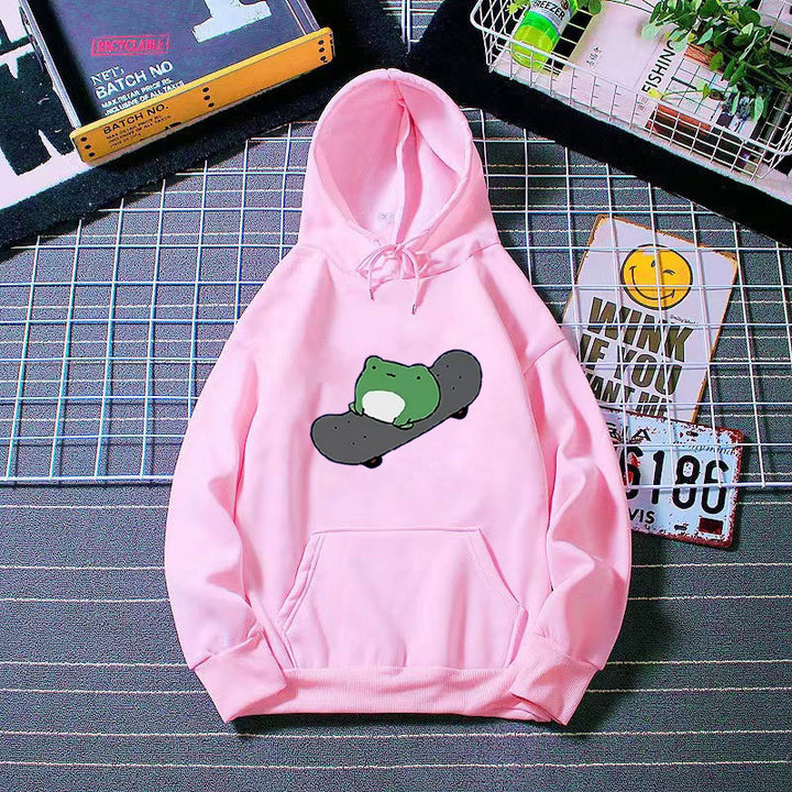 Kvinnors hoodie med humoristisk groddesign Mirla-Eva Jonsson
