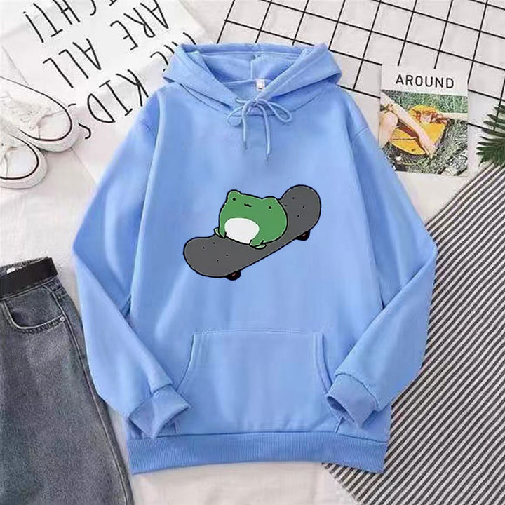 Kvinnors hoodie med humoristisk groddesign Mirla-Eva Jonsson